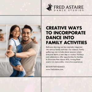  A joyful family engaging in ballroom dancing, embodying a healthy and active lifestyle.